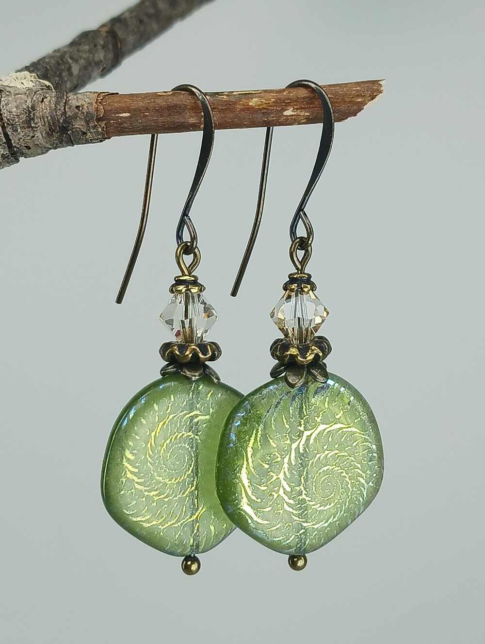 Spiral Fern Earrings Botanical Woodland Nature Jewelry Hand Crafted - Picture 2 of 9